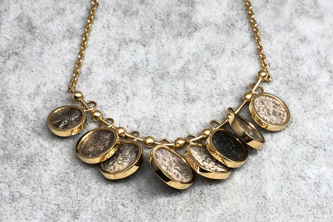 Bezel-set Mesopotamia silver coins pendant necklace in 18K yellow gold - 18K黄金镶嵌美索不达米亚银币项链。 - aurumspeak