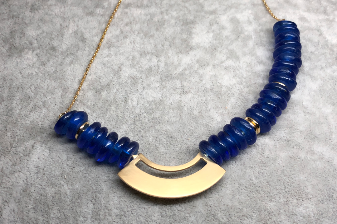 Blue ancient glass beads necklace - 蓝色古琉璃珠项链 - aurumspeak