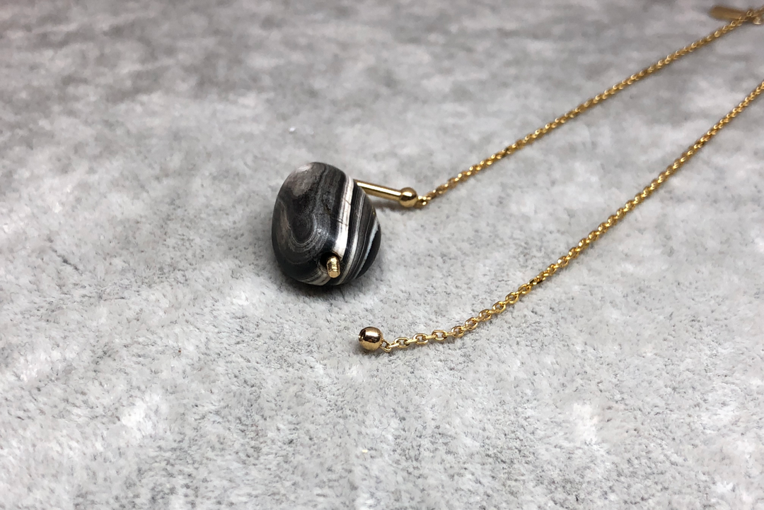 Central Asia ancient onyx bead pendant necklace in 18K gold - 18K黄金镶嵌中亚古玛瑙珠项链 - aurumspeak