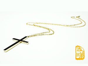 18K Gold Morse Code Cross Necklace - 18K金摩尔斯十字架项链
